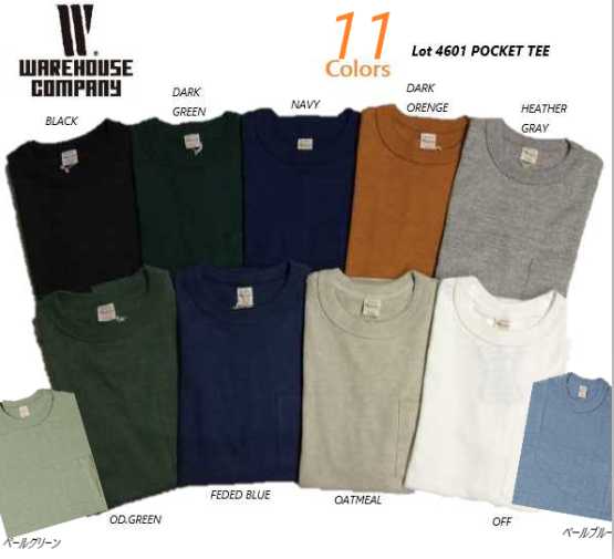 ウェアハウス(WAREHOUSE)Lot 4601ポケットTシャツ　　　　半袖TEE　11Colorのサムネイル