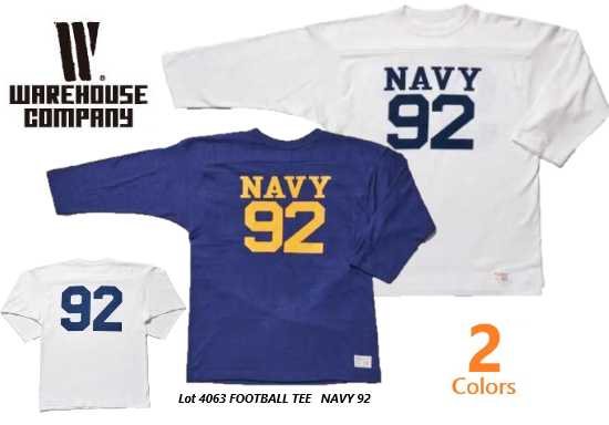 ウェアハウス(WAREHOUSE) Lot 4063 7分袖 FOOTBALL TEE NAVY92 7分袖 フットボールTシャツ 2Color