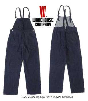 ウェアハウス(WAREHOUSE)1220 TURN OF CENTURY DENIM OVERALL デニムオーバーオール-NONWASH【送料無料】