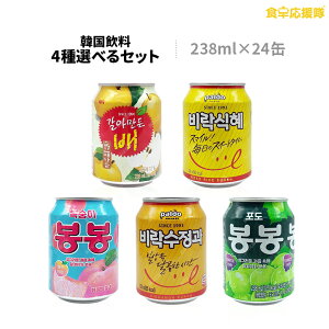 韓国ジュース 24本セット すりおろし梨、もも、ぶどう　シッケ スジョンガ 238ml×24本 選べる4種 ボンボン ヘテ ※缶に凹みがある場合がございます。