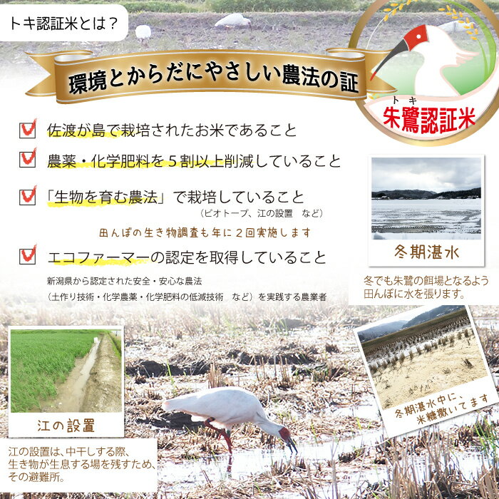 令和5年産 朱鷺認証米佐渡産コシヒカリ 15kg(白米/無洗米/七分/玄米)朱鷺と暮らす郷 世界農業遺産特別栽培米 農薬化学肥料5割減米 佐渡 新潟【全国一律送料無料(沖縄県除く)】【普通便で発送】 2