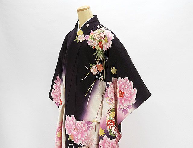振袖 正絹 花模様 振袖 美品 リサイクル 着物 e0310