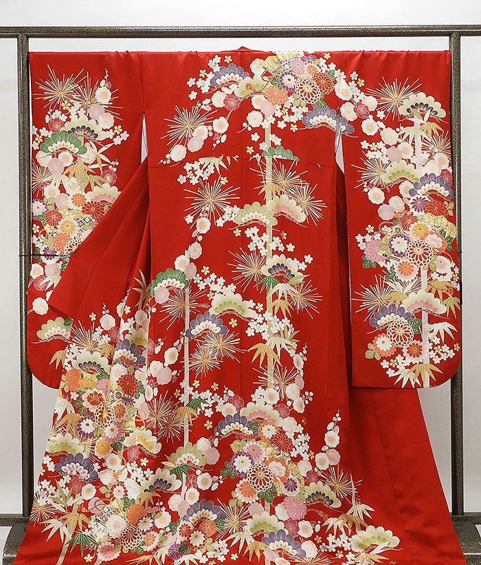 20％OFFクーポン配布中！振袖 正絹 扇四季花模様 身丈170.5cm 裄丈70cm 振袖 美品 リサイクル 着物 e0877