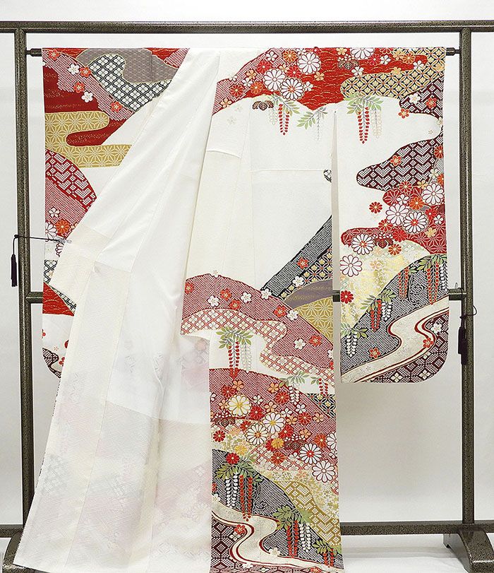 【ポイント10倍】振袖 正絹 匹田四季花模様 身丈171cm 裄丈68cm 振袖 美品 リサイクル 着物 e0914