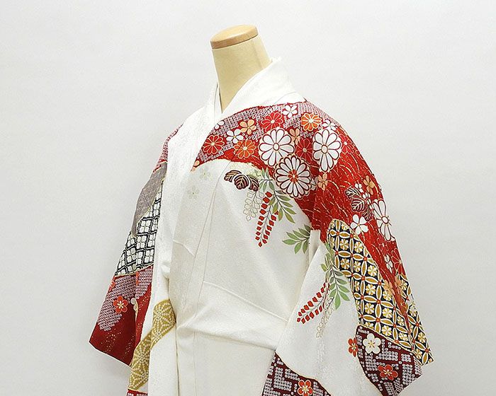 【ポイント10倍】振袖 正絹 匹田四季花模様 身丈171cm 裄丈68cm 振袖 美品 リサイクル 着物 e0914