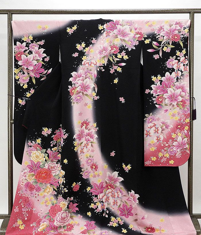 新春SALE＼30％OFFクーポン配布中／振袖 正絹 四季花模様 身丈171.5cm 裄丈67.5cm 振袖 良品 リサイクル 着物 e0975