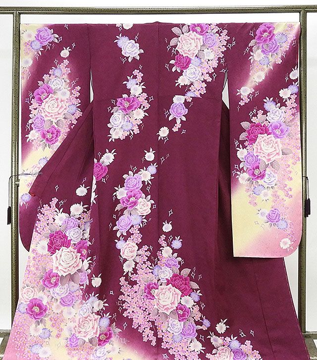 ＼30％OFF+ポイント10倍／振袖 新品仕立済 正絹 薔薇牡丹模様 振袖 新品 仕立て上がり 着物 e1002