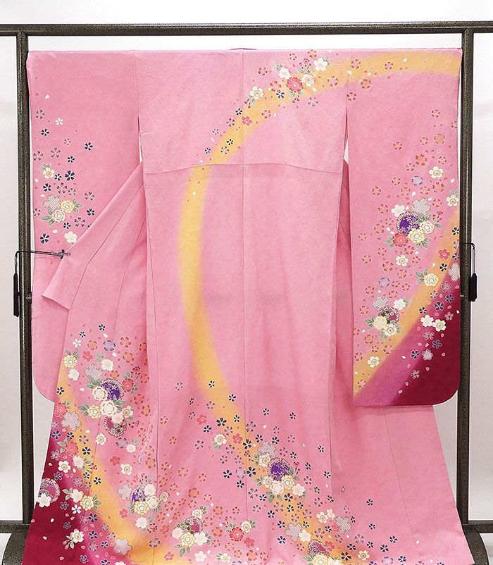 Rakuten - 70％割引＼半額 50％OFF+20％クーポン／振袖 正絹 雪輪桜模様 身丈171.5cm 裄丈67.5cm リサイクル 中古 着物 e4070