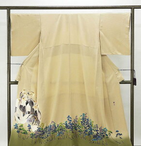 \30%割引&20%OFFクーポン/色留袖 正絹 京加賀友禅 松本健一作 身丈154cm 裄丈66.5cm 色留袖 細輪に三つ柏 一つ紋 りサイクル 着物 フォーマル 結婚式 披露宴 f0176