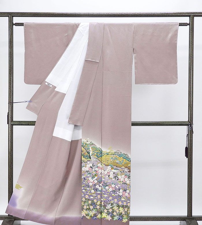 ＼ポイント10倍／色留袖 未使用 正絹 加賀友禅 南野萌仙作 古池に桜 身丈160cm 裄丈65.5cm 揚羽蝶 一つ紋 未着用 美品 新古品 未使用品 着物 フォーマル レディース f4092