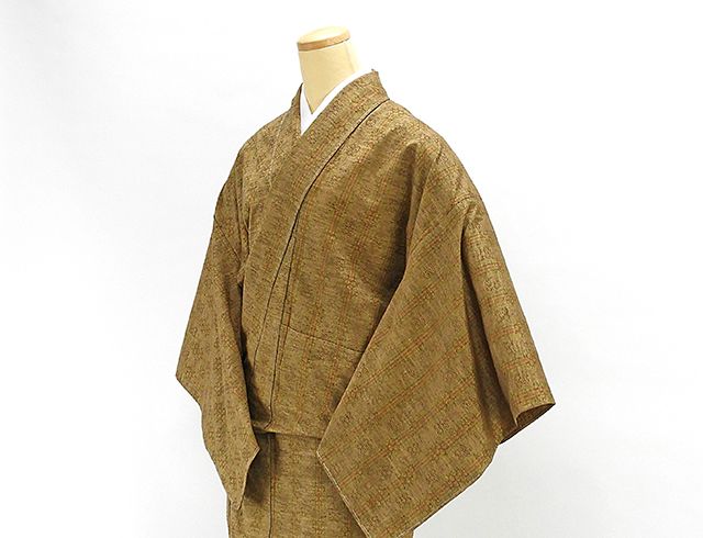 きもの翔鶴の＼ポイント10倍／単衣 紬 新品仕立済 正絹 単衣 琉里縞 花織文様 紬 新品 仕立て上がり 着物 wd1008｜アングル3
