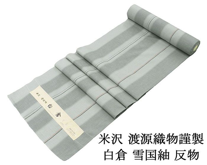 新春SALE＼30％OFFクーポン配布中／紬 新品 正絹 米沢 雪国紬 白倉 渡源織物謹製 縦縞模様 紬 反物 新品 未仕立 d2018