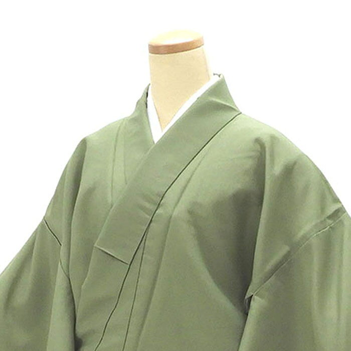 洗える着物 色無地 М寸 ポリエステル 袷せ 無地 グリーン 着物 新品 カジュアル レディース p2605