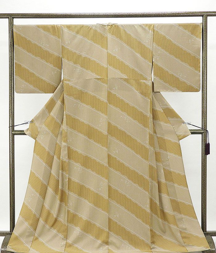 単衣 小紋 新品 仕立て上がり 正絹 斜段草葉模様 身丈166cm 裄丈68cm 小紋 新品仕立済 着物 wc1189