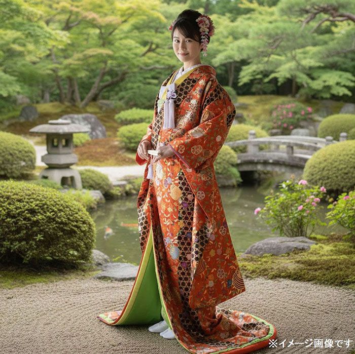 ＼20％OFFクーポン配布中！／色打掛 正絹 枝垂れ桜糸巻模様 打掛 花嫁衣裳 婚礼 リサイクル ブライダル ウエディング 着物 e3228