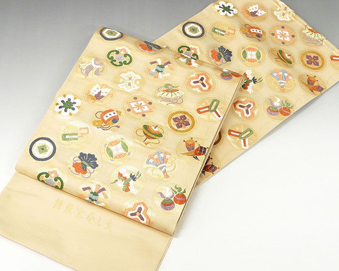 袋帯 新品仕立付き 正絹 西陣 白寿苑謹製 錦綾宝尽し文 袋帯 未仕立 仕立て代込み g1488