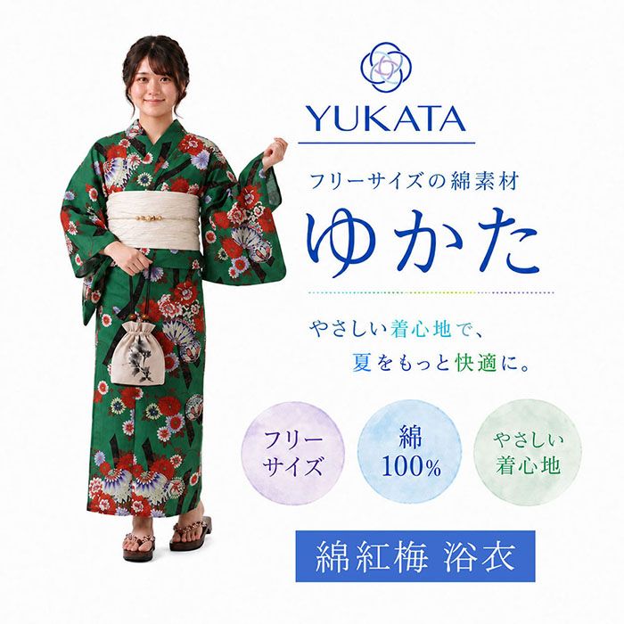 きもの翔鶴の＼ポイント10倍／浴衣 レディース 単品 綿紅梅 綿浴衣 菊桜手毬 プレタ浴衣 ゆかた 綿 女性 大人 x0461｜アングル2