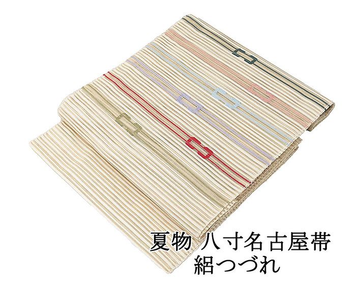 Rakuten - 夏帯 名古屋帯 絽綴れ 正絹 新品 仕立て上がり 横段 幾何 夏八寸帯 八寸 夏用 夏物 絽つづれ y5075