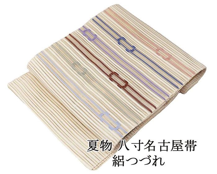 Rakuten - 夏帯 名古屋帯 絽綴れ 正絹 新品 仕立て上がり 横段 幾何 夏八寸帯 八寸 夏用 夏物 絽つづれ y5204