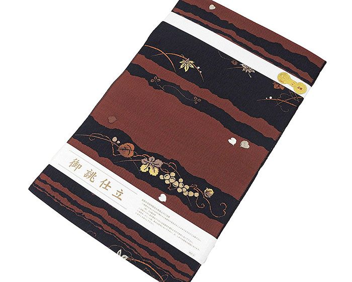 28時間限定＼30％OFFクーポン配布中／名古屋帯 新品 仕立て上がり 西陣 廣部商事謹製 葡萄 紅葉 露芝 八寸名古屋帯 日本製 仕立済み h3119