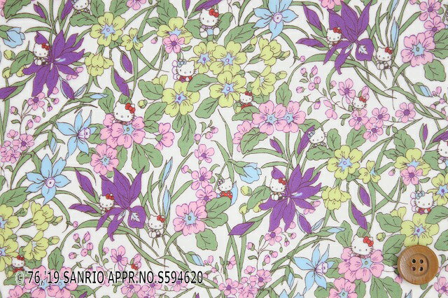 【サンドウ限定復刻色】ハローキティ×リバティプリント タナローン【ラミネート加工】（Floral Harvest パープル）フローラル・ハーベスト【DC29968・J19C】