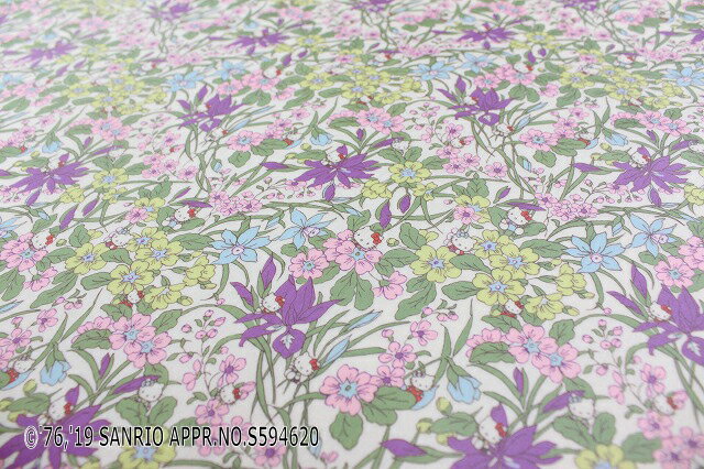【サンドウ限定復刻色】ハローキティ×リバティプリント タナローン【ラミネート加工】（Floral Harvest パープル）フローラル・ハーベスト【DC29968・J19C】