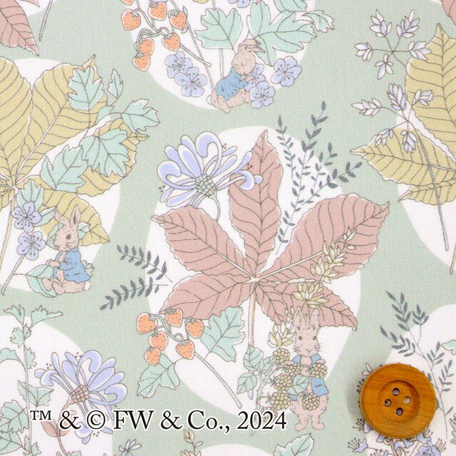 ピーターラビット（TM）×リバティプリント タナローン（Hawthorn Bunnies ホーソーン・バニーズ）ペールグリーン【DC30743・J24B】