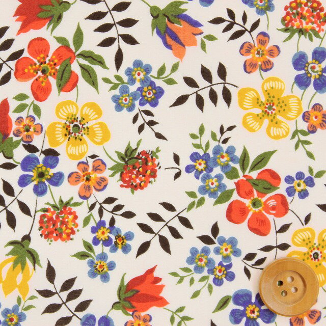 リバティプリント タナローン（Edenham エデナム）ベージュ＆イエロー【3637071・LTE】