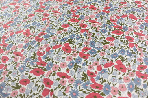 リバティプリント タナローン【ラミネート加工】(Poppy & Daisy ポピー&デイジー)アッシュ/ブルー&レッド【3632104・XE】