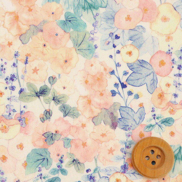 リバティ・ファブリックス タナローン（Hollyhocks ホリーホックス）オレンジ【22-363J6804・YE】