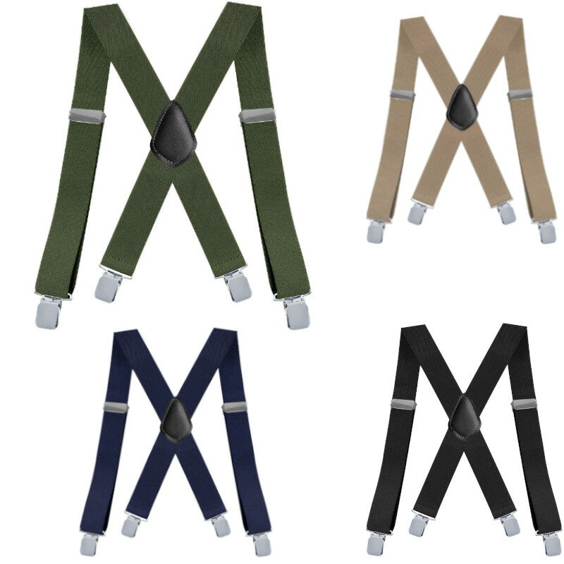 ワイド サスペンダー X型 太さ3.5センチ 幅広クリップ Elastic X-Back Pant Suspenders（4色）