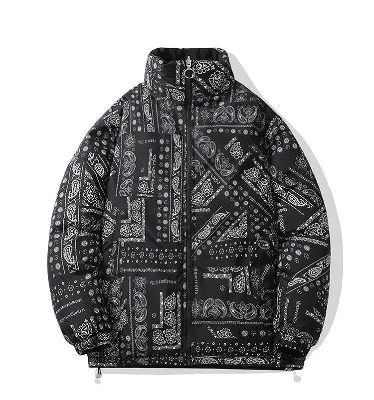 バンダナ柄 ダウン ジャケット ペイズリー柄 中綿ブルゾン Paisley bandana patter...
