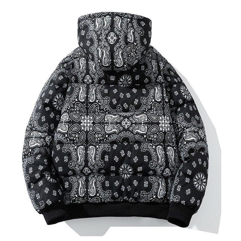 バンダナ柄 ダウン フード ジャケット ペイズリー柄 中綿ブルゾン Paisley bandana...