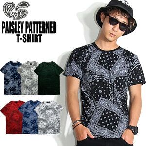 Paisley ペイズリー Tシャツ ストリート 半袖 メンズ レディース クルーネック バンダナ柄Tシャツ 半袖T B系 ダンス 衣装 HIPHOP カジュアル 大きいサイズ ブラック 黒 ホワイト 白 春 夏 ファッション ユニセックス コットン 綿 100% おしゃれ スカーフ柄