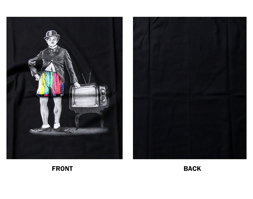 Spoof パロディ Tシャツ おもしろ 半袖 Chaplin in Color Bars shorts カラフルパンツを履いた チャップリン メンズ レディース ユニセックス デザインTシャツ おしゃれTシャツ ネタTシャツ 個性的 トップス 夏 おみやげ プレゼント コットン 白 黒 ファッション