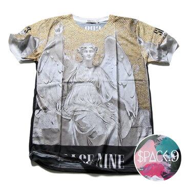SPACE9 デザインTシャツ GOD アテナ メンズ 夏用 コットン100% M-L【グラフィックTシャツ メンズ デザインTシャツ クラブファッション ストリート系 アニマルプリント 動物プリント】