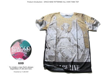 SPACE9 デザインTシャツ GOD アテナ メンズ 夏用 コットン100% M-L【グラフィックTシャツ メンズ デザインTシャツ クラブファッション ストリート系 アニマルプリント 動物プリント】