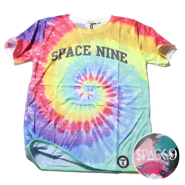 SPACE9 タイダイ グラフィック Tシャツ TIE DYE柄 タイダイ柄 渦巻き Tシャツ 半袖 メンズ レディース おしゃれ たいだい デザインTシャツ ストリート ダンス 衣装 アニマルプリント かっこいい ブラック 黒 100% M-L 春 夏