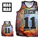 MaoMao HIGH 11 宇宙柄 メッシュ バスケシャツ メンズ レディース ゲームシャツ 総柄 デザイン Tシャツ タンクトップ ストリート系 ダンス 衣装 ストリート トップス HIPHOP スケーター ゆったり 個性的 大きいサイズ B系 夏 クラブ ファッション mat027 春夏用