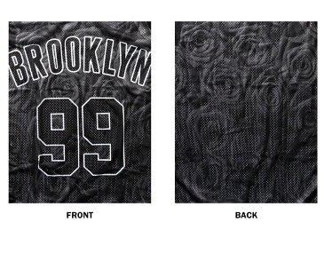 総柄デザイン BROOKLYN メッシュバスケットシャツ メンズ ポリエステル100% 春夏用 S-XL【大きいサイズ バックプリント メッシュ タンクトップ ストリート系 ゲームシャツ ダンス衣装 メンズ トップス レディース スケーター 花柄 ペアルック】