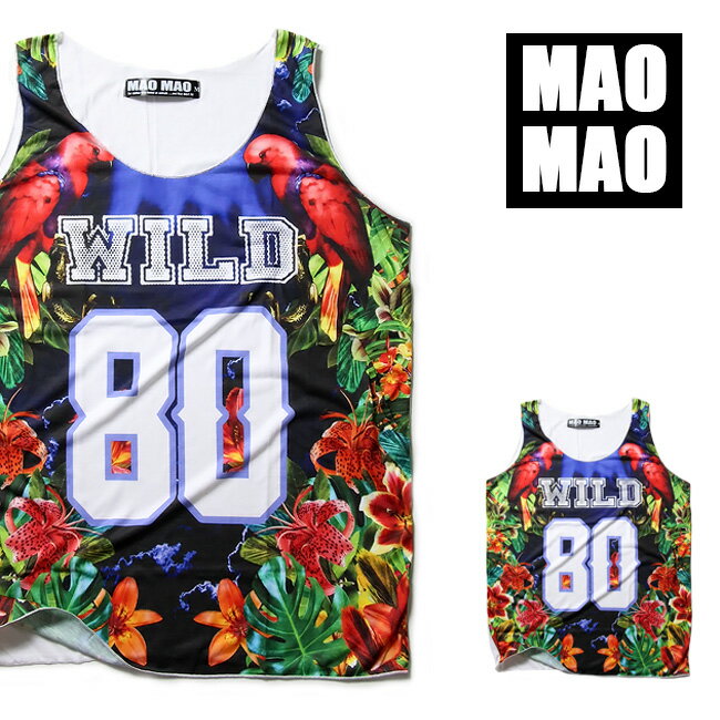 MaoMao WILD 80 南国柄 バスケ タンクトップ メンズ レディース ゲームシャツ 総柄 デザイン 国旗 Tシャツ バスケシャツ ストリート系 ダンス 衣装 ストリート トップス HIPHOP スケーター ゆったり 個性的 大きいサイズ B系 夏 クラブ ファッション mtt005