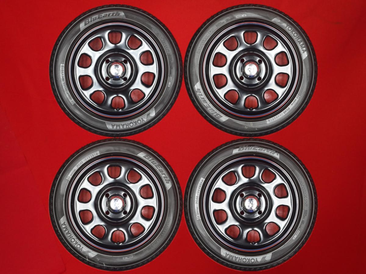ヨコハマ ブルーアース YOKOHAMA BluEarth 165/55R14 72V ☆TT Dスチール(RED&BLUEライン有) 5Jx14 +43 4/100 ブラック(黒色)系 AZ-ワゴン ヴィヴィオ AZ-ワゴン カスタムスタイル オプティ コペン ザッツ トッポ BJ セルボ ライフ eKスポーツ キャロル プレオ バン アル