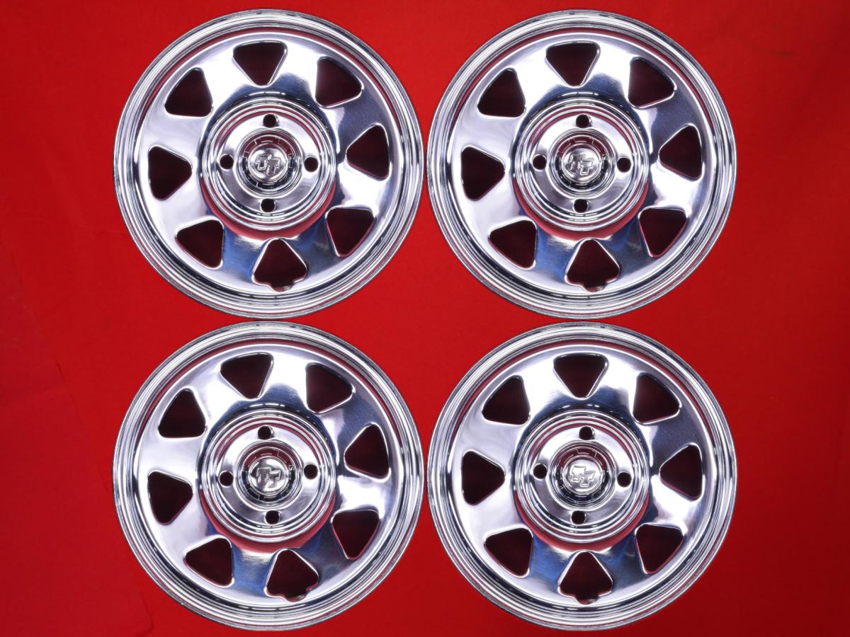 ☆TT Aスチール(ライン無) 4.5Jx13 +42 4/100 メッキ カローラ ルクラ デイズ ゼスト スパーク ミラ エッセ 135/80R12ベース ハイゼット ミニカ ミニカ バン エヌボックス カスタム ミラ カスタム タウンボックス ミニキャブ バン ピクシス スペース プレオ フレア ミラ ジ