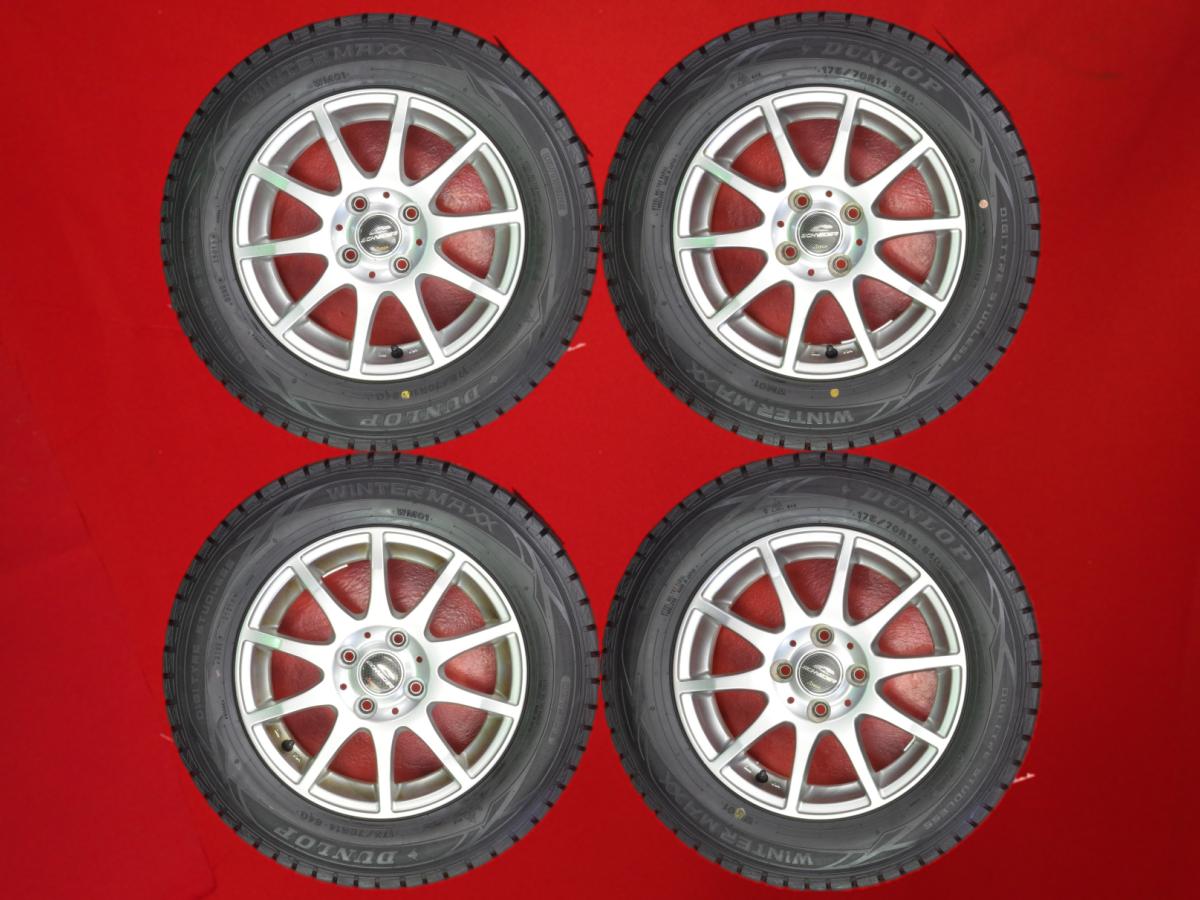 ダンロップ ウィンター MAXX 01(WM01) DUNLOP WINTER MAXX 01 175/70R14 84Q 10スポークタイプ 1P 5.5Jx14 +45 4/100 シルバー(銀色)系 ファミリア フィット ランサー サニー カローラ フィールダー カリーナ ブルーバード ファミリア S-ワゴン