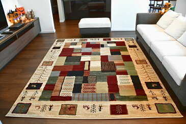 ラグ おしゃれ カーペット 6畳 ギャッベ ギャベ 絨毯 エジプト ウィルトン織 じゅうたん 厚手 送料無料 六畳 HORUS COLOR ホルスカラー 【品名 LORI-622/ハピ】 約6畳 240x340cm