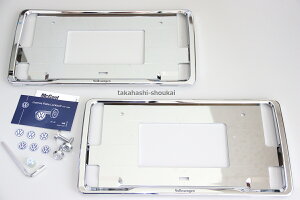 【フォルクスワーゲン純正部品】ナンバープレートフレーム2枚+盗難防止ナンバーボルトトゥアレグ ティグアン トゥーラン アルテオン パサート シロッコ イオス EOS ジェッタ ボーラ 他 *ナンバーフレーム・ライセンスプレートフレーム