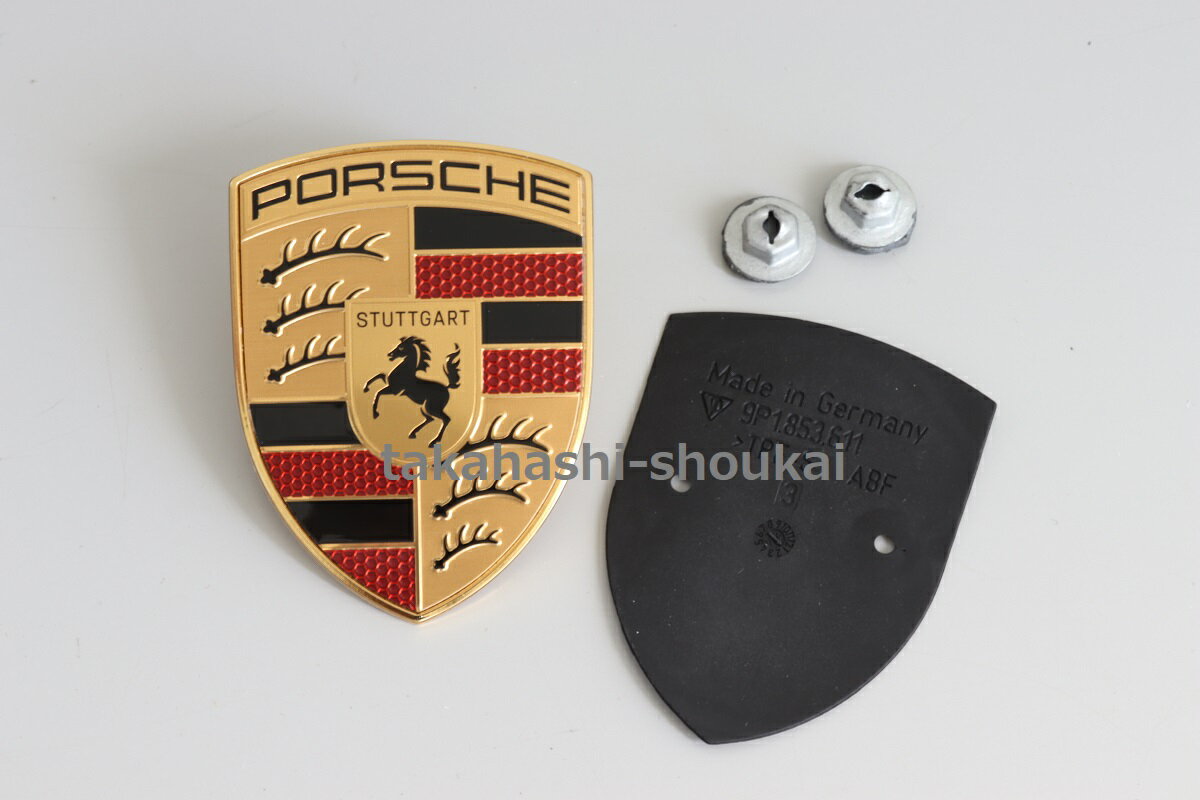 ボクスター 718型・981型2024y～Newデザイン ポルシェ純正 フロントボンネット クレスト エンブレム＋取付セット（ガスケット・ナット）【95C853601・9P1853611・WHT004974】　要適合確認 ボクスター・ボクスターS・ボクスターGTS