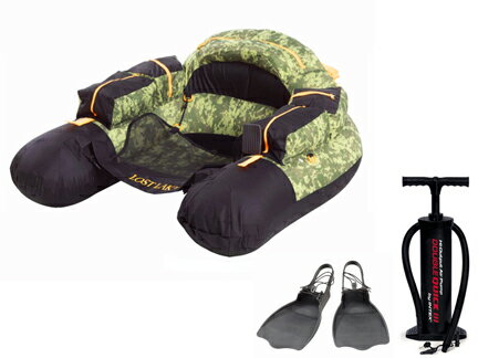 送料無料 バスプロショップ ロストレイク U型 フローター カモフラージュ フィン ポンプ 3点セット フロートチューブ バスフィッシング フライフィッシング