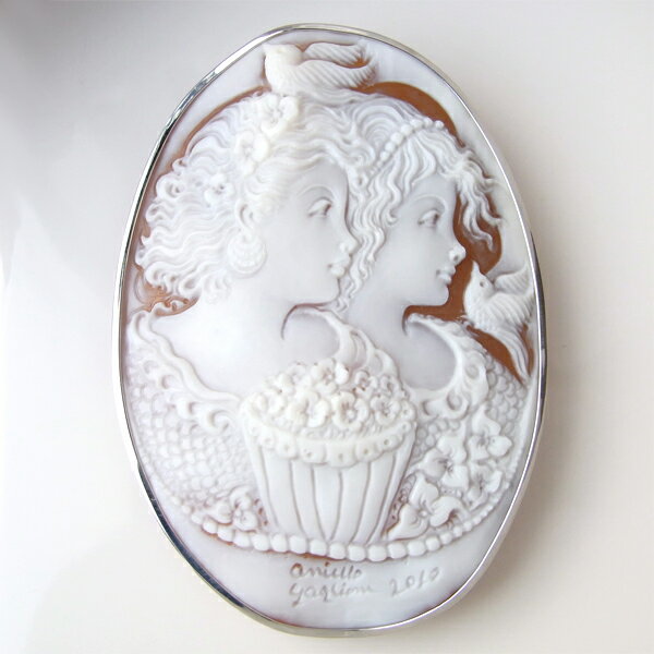 ブローチ K18(18金) K14(14金) ホワイトゴールド WG シェルカメオ アニエロ・ガリオーネ イタリア ag1 ジュエリー フォーマル 1点もの フ...