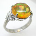 メキシコオパール ダイヤモンド プラチナ リング 指輪 PT900 プラチナ 3.02ct 12号 カボションカット 丸い ボリューム 蛋白石 遊色効果 パワー...
